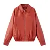 Chaqueta Bomber de Imitación de Cuero Simple Retro de Calle de Alta Gama Nueva Primavera 2025 para Mujer Transfronteriza Europea y Americana