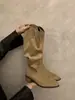 Botas de montar largas para mujer con tacón grueso, plisadas, de caña alta, colección otoño/invierno 2025, estilo Western, adelgazantes y que favorecen la figura