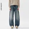 Novos jeans casuais masculinos de outono estilo americano, largos, de perna reta, lavagem vintage, perna larga para homens