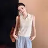 Chaleco de Punto de Seda Helada con Ganchillo Estilo Coreano, Solapa Hueca, Ropa Exterior de Verano para Mujer, Sentido del Diseño, Temperamento, Top sin Mangas Adelgazante