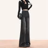 Calça Jeans Flare de Cintura Alta Preta e Cinza para Mulheres 2025 Tendência Versátil Nova Outono e Inverno Petite Calça Flare Sem Elasticidade