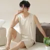 Conjunto de Pijama de Chaleco para Hombre de Verano, Conjunto de Dos Piezas de Chaleco sin Mangas de Cuello Redondo para Joven con Shorts, Ropa de Casa, Estilo Delgado de Verano