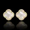 Set de Joyería Joyería Concha Blanca Natural Aretes de Trébol de Cuatro Hojas Collar Pulsera Completo con Diamantes Joyería de Alta Moda para Mujer Venta al por Mayor