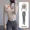 Conjunto de Dos Piezas de Manga Larga con Almohadillas en el Pecho y Tirantes para Mujer, Cintura Ajustada para Yoga, Levanta Glúteos, Adelgazante, Conjunto de Pilates y Fitness, Estilo Delgado de Verano