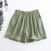 Una generación de nuevos shorts de verano para mujer de algodón de porcelana de hielo con costuras de color contrastante, sueltos, cómodos, cintura elástica, ropa de casa