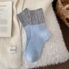 Novas Meias Arrastão Femininas Retro com Blocos de Cor de Ponta Dupla, Meias de Cano Médio Outono e Inverno, Tendência Ins Quentes Longas de Algodão