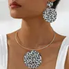 Set de Pendientes Redondos con Estampado de Leopardo Transfronterizos, Colgantes para Orejas y Gargantilla, Joyería Retro Europea y Americana, Estilo Nuevo, Único y Versátil