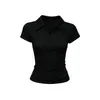 Camiseta Polo Manga Curta Slim Fit para Mulheres, Roupa Casual Estilosa Esportiva de Verão, Top Emagrecedor com Toque de Algodão