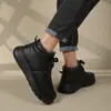 Sapatos Masculinos de Couro de Inverno, Sapatos de Cano Alto de Algodão, Sapatos Quentes com Forro de Lã de Couro Bovino de Primeira Camada, Sapatos Retrô de Couro Genuíno, Botas de Neve, Sapatos de Pai