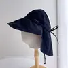 Chapéu Viseira Simples de Aba Larga com Proteção Solar para Mulheres, Proteção UV de Verão com Xale Integrado, Chapéu de Tecido para Sombreamento ao Ar Livre