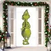 Cubierta de Puerta Decoración de Dibujos Animados del Grinch Cubierta de Puerta Navideña Monstruo Verde Grinch Tela Colgante Tapiz Fondo de Cubierta de Puerta