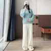 Pantalones de maternidad, pantalones de pierna ancha de punto de encaje, nueva colección otoño/invierno 2026, de cintura alta, adelgazantes, casuales, pantalones de maternidad de pierna recta
