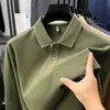 Camisa polo masculina popular, camiseta 100% algodão de alta qualidade, manga longa de outono, gola de lapela, blusa bordada para homens