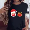 Moda de Verano Feliz Navidad Árbol de Navidad Papá Noel Camiseta Informal de Manga Corta de Moda para Mujer Estilo Europeo y Americano