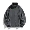 Jaqueta de zíper com gola alta jaqueta de malha listrada outono e inverno masculina top casual esportivo estilo unissex cor sólida versátil