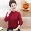 Invierno Madre Suéter Tejido con Forro Polar para Mujer Top de Color Sólido 40 años 50 Mediana Edad Suelto de Una Pieza Camisa Base Polar