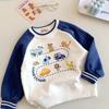Moletom Infantil Transfronteiriço 2025 Outono e Inverno Novo Estilo Camiseta Base com Patchwork de Desenho Animado Moletom Versátil Espessado Atacado