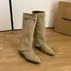 Botas Estilo Maillard Bico Fino Duas Formas de Usar Destacáveis Femininas 2026 Elevação da Palmilha Fivela Botas de Montaria de Cano Alto Acima do Joelho