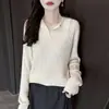 Suéter de Punto con Cuello Polo Nuevo Otoño/Invierno 2026 Manga Larga para Mujer Color Sólido Trenzado Holgado Pulóver Camisa Base Top