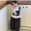 Ropa de Primavera y Otoño para Niñas Nuevo Estilo Moda Infantil Conjunto de Dos Piezas Top con Lunares Pantalones de Pierna Ancha Conjunto de Dos Piezas Artículo Popular