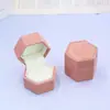 Nova caixa de anel hexagonal de veludo de papel, caixa de joias vintage com tampa basculante, caixa de acessórios para pedidos, casamentos, anéis de diamante e caixa de armazenamento de brincos