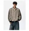 Chaqueta con cuello alto y estampado de leopardo de tres rayas estilo americano para hombre, primavera y otoño, marca de moda, alta calle, cortavientos casual, chaqueta holgada para exteriores para hombre