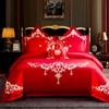Venta al por mayor del fabricante Elegante Juego de Bordado para Boda de Cuatro Piezas Set de Cama de Boda Rojo de Algodón Puro de 100 Hilos Juego de Varias Piezas