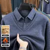 Venda quente ao vivo outono veludo plus tamanho juventude masculina falso duas peças top quente gola de lapela listrado manga longa vestuário masculino
