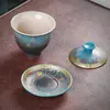 Juego de Tazas de Té de Cerámica Negra Degradada de Tres Tapas Individual con Tapa No Caliente Juego de Té Kung Fu Taza de Té Ceremonia del Té Tazas de Té
