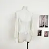 Rich Lady 26F Chaleco Color Block con Lazo Camisa de Manga Larga para Mujer Suéter de Punto con Adorno de Encaje