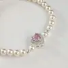 Pulseira de Coração Rosa, Luxo Leve, Moda de Nicho, Pulseira de Pérola Versátil para Mulheres, Zircônia, Temperamento Doce, Lembrança de Viagem