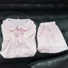 Estilo Celebridade da Internet Gola Peter Pan Bolinhas Rosa Pijama Feminino Conjunto de Verão com Shorts e Manga Curta Roupa de Casa Feminina Conjunto de Duas Peças