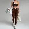 Traje de Yoga Cruzado na Cintura de Cintura Alta Levanta Bumbum Transfronteiriço Cor de Pêssego Roupa Externa Colante Cor Contrastante Sutiã Oblíquo Traje Esportivo para Mulheres
