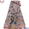 Tecido de renda bordado com miçangas e lantejoulas bordado completo retrô francês vestido roupa de presente bordado em rede atacado