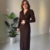 Outono 2025 Novo Europeu e Americano Transfronteiriço Amazon Transfronteiriço Design Feminino Vestido Longo Cor Sólida