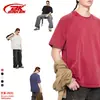 Camiseta Casual para Hombre de Algodón Puro con Mangas Raglán 260g Marca de Moda Urbana Retro Americana Lavada y Desgastada Manga Corta