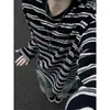 Camiseta listrada de gola redonda e manga longa, unissex, estilo outono, retrô americano, modelagem solta, casual, moderna e versátil