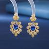 Brincos Oudina de Prata S925, Brincos Geométricos Azuis Exquisitos para Mulheres, Incrustados com Flores de Zircônia e Brincos em Forma de Gota