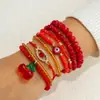 Joias de Estilo Europeu e Americano, Pulseira Personalizada de Contas de Cereja Doce, Pulseira Empilhável Redonda de Contas Coração para o Dia dos Namorados Atacado