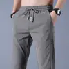 Calça Casual Esportiva Masculina, Seda de Gelo, Estilo Fino de Verão, Calça Longa Versátil Tendência com Cintura Elástica de Perna Reta, Calça Larga Lisa