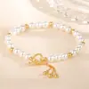 Pulsera de Plata de Ley S925 Shijia Perla Corazón Ot con Borlas para Mujer, Pulsera Irregular con Forma de Corazón con Exquisitas Perlas Redondas