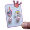 Conjunto de pendientes con clip para las orejas de unicornio para niñas, de resina, con dibujos animados de estilo europeo y americano.
