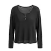 Camisa de malha com gola Henley, camiseta de manga longa de seda e lã, blusa de abotoar com proteção solar, leve, respirável, confortável, modal