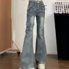 Calça comprida de perna larga com alças para comércio transfronteiriço, calça justa americana sexy solta de cintura alta para figuras baixinhas, design retrô com laço