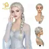 Peluca plateada-blanca de Elsa para cosplay, trenza única, en stock para convenciones de cómics, fiestas de Halloween, actuaciones y venta al por mayor para comercio exterior