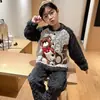 Otoño e Invierno Franela Solapa Forro Polar Botones Ropa de Casa para Niños Traje de Dibujos Animados Pijama de Niños Terciopelo de Coral Engrosado