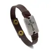 Pulseira de Couro com Pingente Cruzado Estilo Americano, Joias com Botão de Pressão Vintage, Acessórios para Uso Casual Masculino Atacado