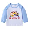 2023 Nuevo Transfronterizo Primavera y Otoño Camiseta Infantil Cuello Redondo Dibujos Animados Manga Larga Top Camiseta Base Niños y Niñas Bebé Algodón Camiseta
