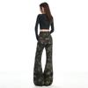 Jeans de Trabajo Acampanados de Tiro Bajo Naranja Infantil # para Mujer, Corte Delgado, Diseño de Bolsillo Trasero con Solapa, Pantalones Versátiles de Largo Completo