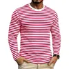 2026 Nueva Moda de Primavera y Otoño para Hombre Camiseta de Manga Larga Rayada Cuello Redondo Estilo Coreano, Directo del Fabricante